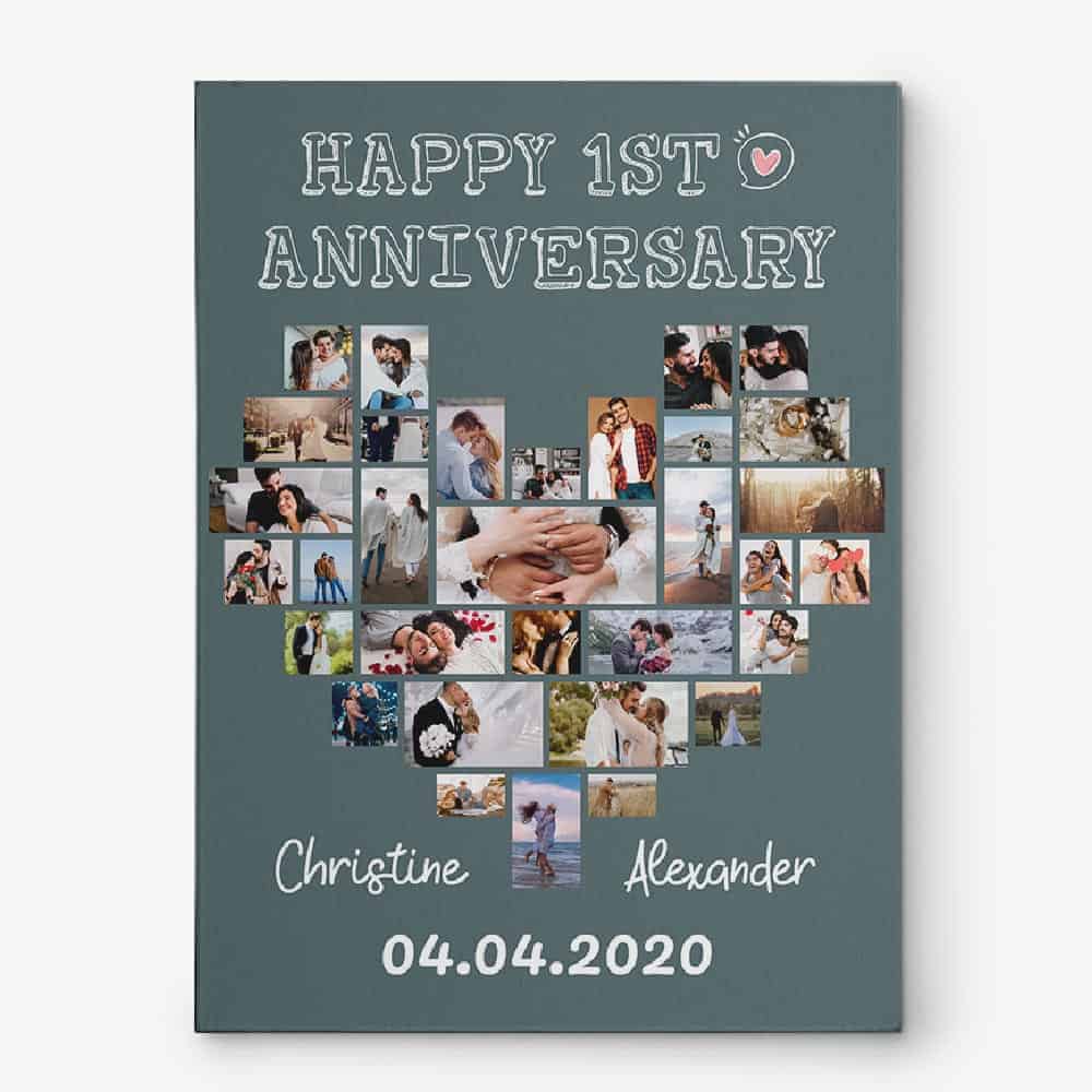 first anniversary heart shape collage canvas gift for boyfriend