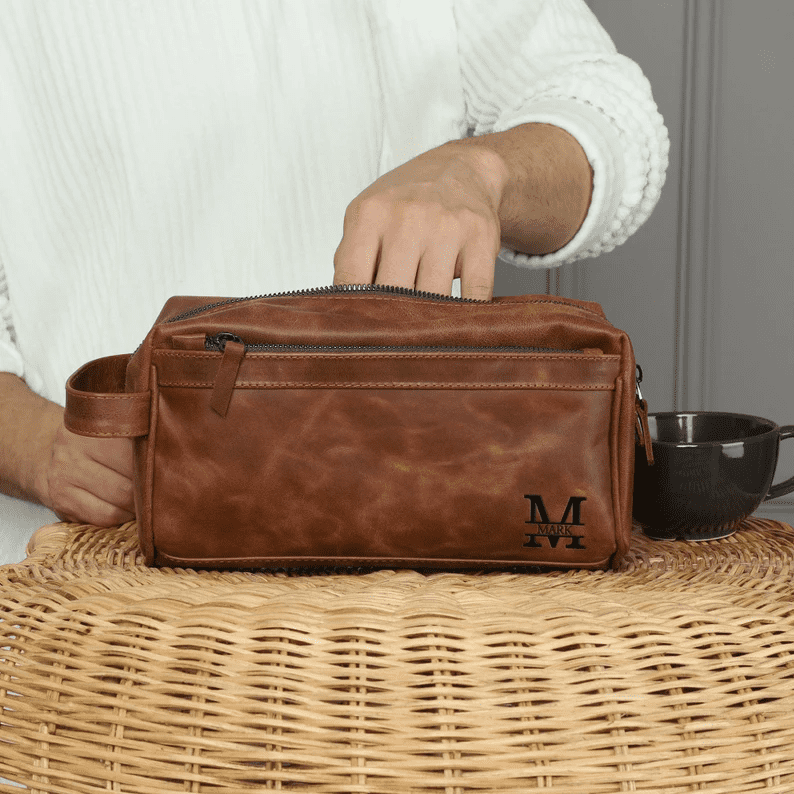 custom father's day gifts: Leather Toiletry Bag