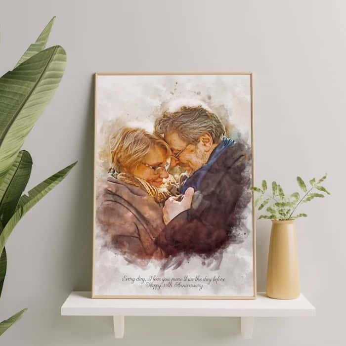 anniversary presents for parents: Digital Couple Painting Printed Portrait