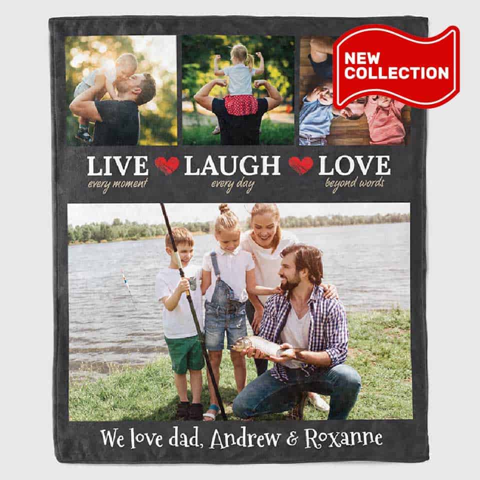 fathers day personalised gifts: Live Every Moment Personalized Family Photo Blanket