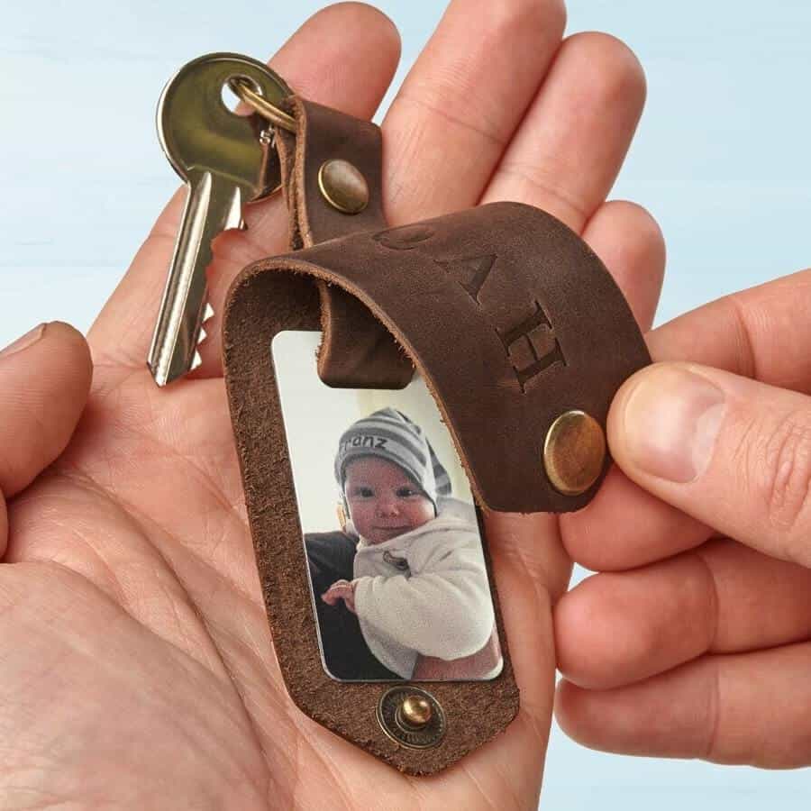 leather keychain with baby photo - a first father's day gift for new dad