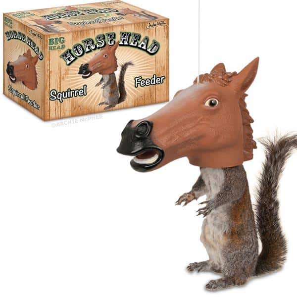 silly gift: horse head squirrel feeder