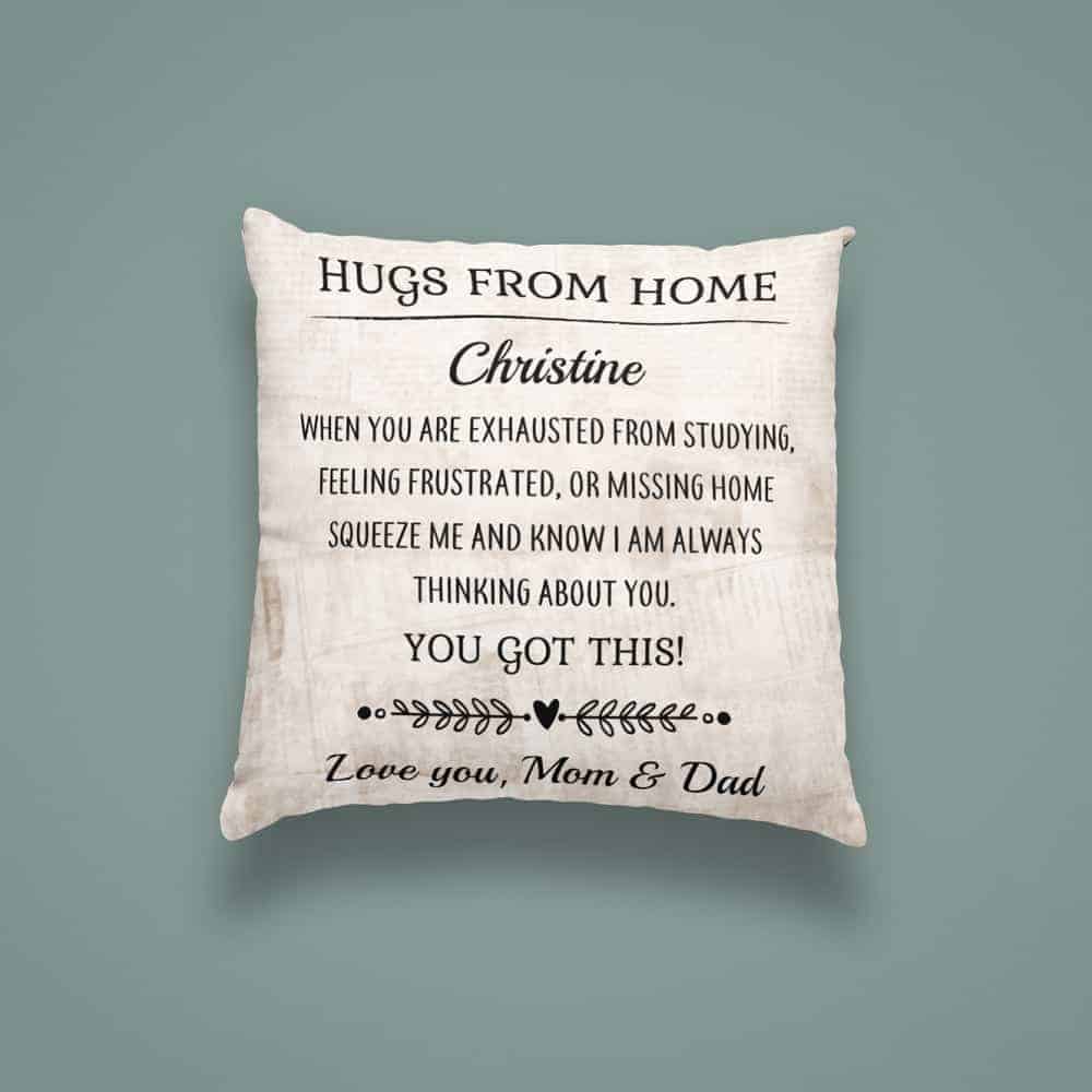keepsake graduation gifts for him: Hugs From Home Custom Pillow