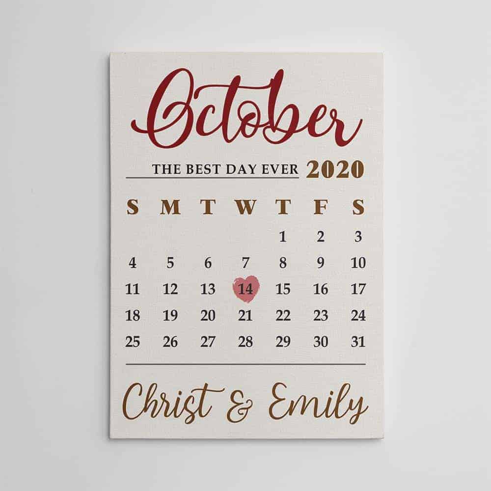 Wedding Gifts For Sister: Personalized Wedding Date Calendar Canvas Print