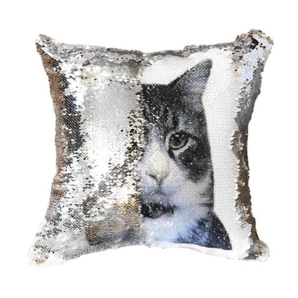 gifts for cat people: Sequined Cat Pillow