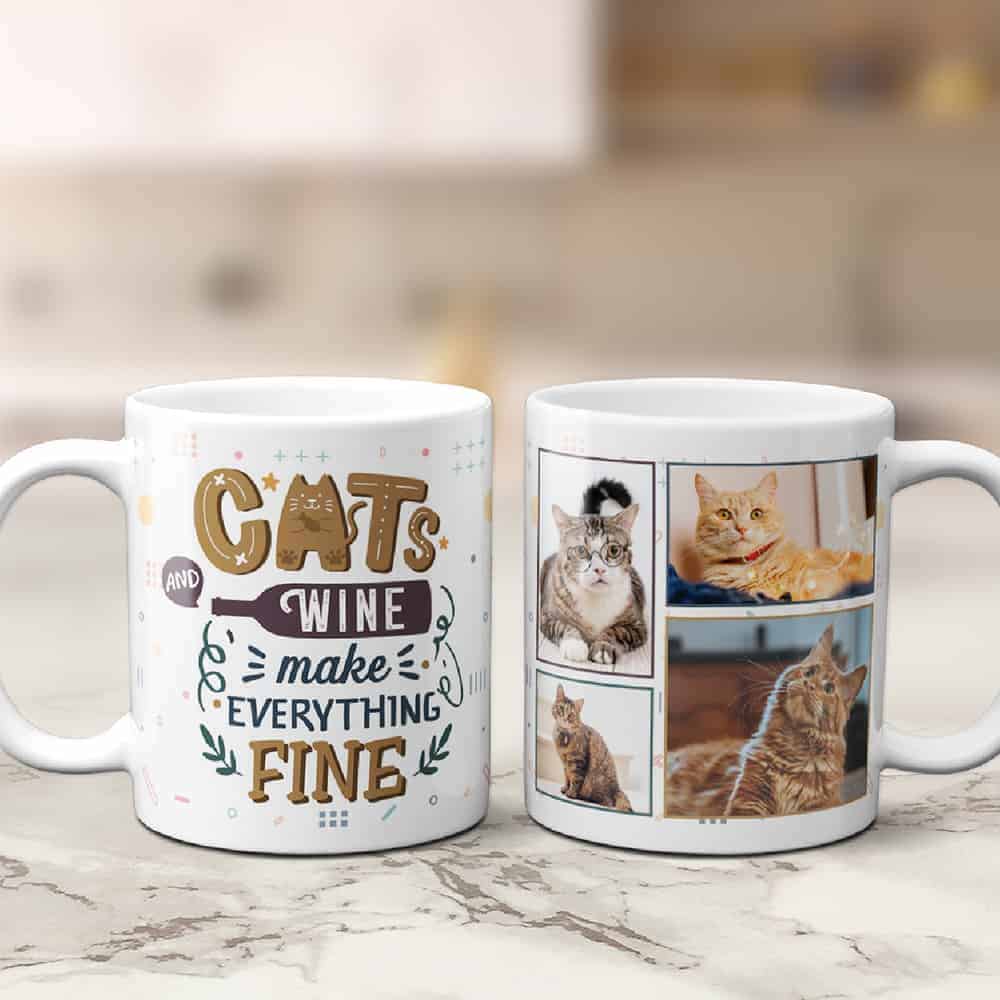 gift for cat owner: Cats And Wine Collage Mug