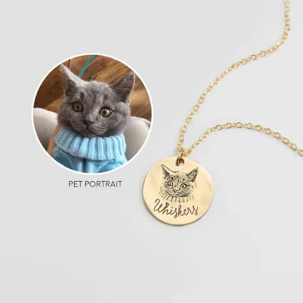 gift for cat owner: Engraved Cat Photo Necklace