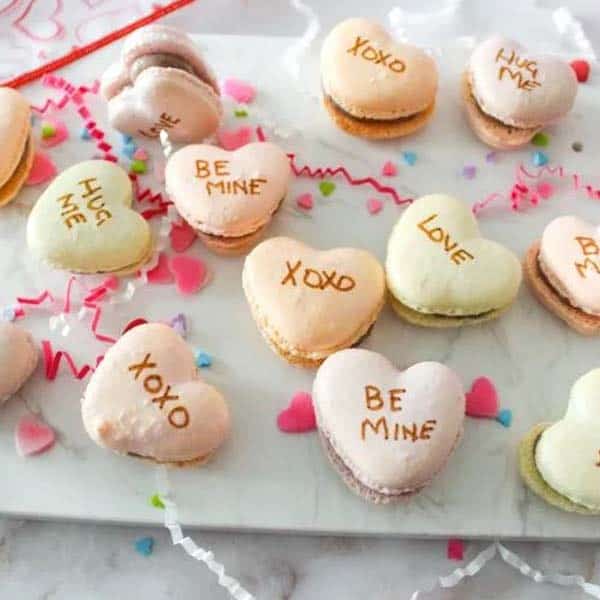4 months anniversary gifts for him: conversation heart macarons