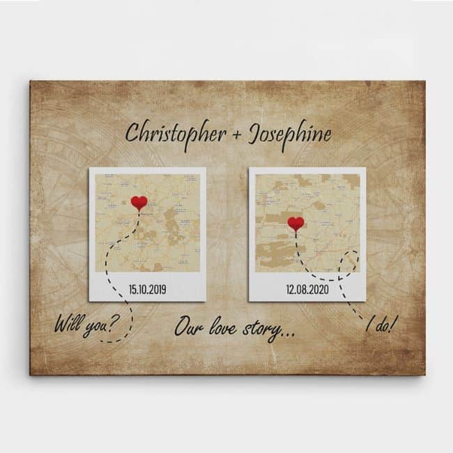 Love Story Custom Map Canvas Print