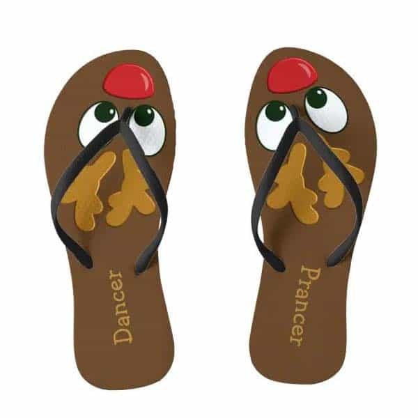 gifting ideas for christmas: Personalized Reindeer Christmas in July Flip Flops