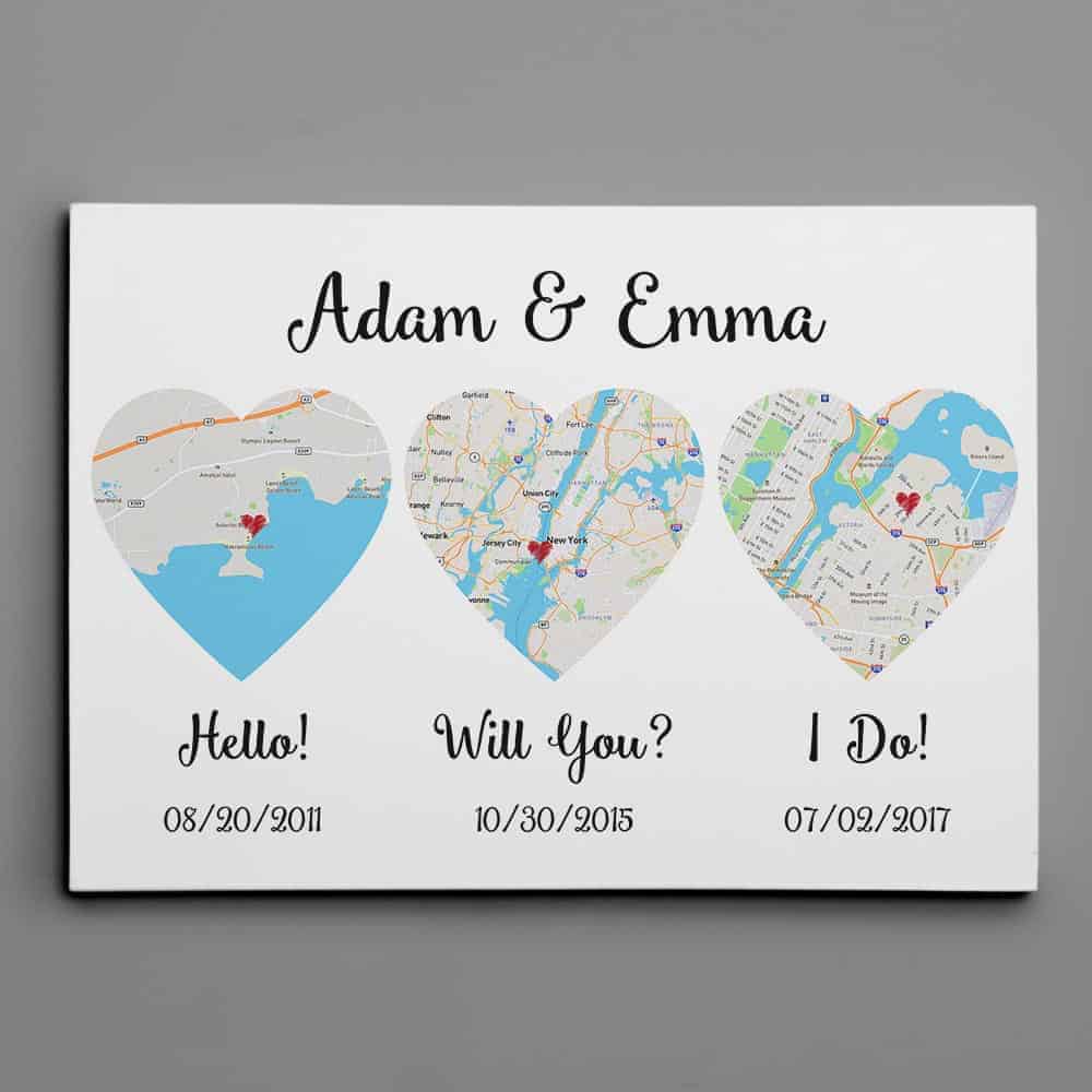 christmas in july gift ideas: Hello – Will You – I Do Map Canvas