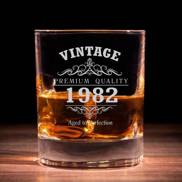 40th birthday gifts for men: Vintage Milestone Whiskey Glass