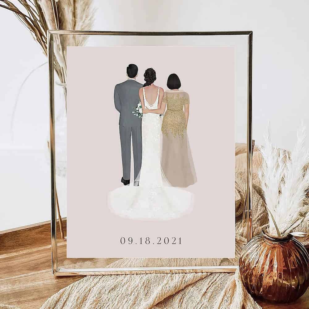 wedding gift for parents of the bride - personalized illustration
