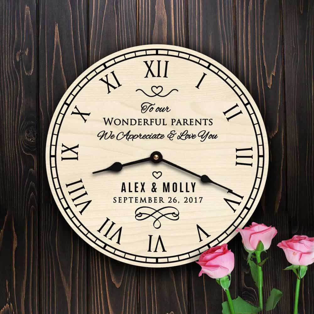 wooden clock - A Personalized Wedding Gift for Parents