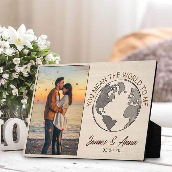 9 month anniversary gift ideas: You Mean The World To Me Plaque