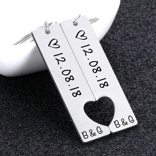 2 month anniversary present: Personalized Couples Keychain