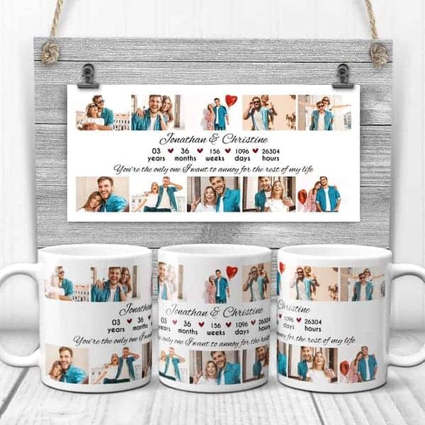 3 Year Anniversary Dating Gifts Idea:  Custom Photo Collage Mug