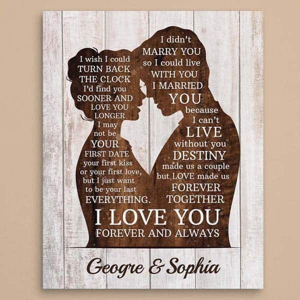 romantic gifts for her: Custom Couple Silhouette Canvas