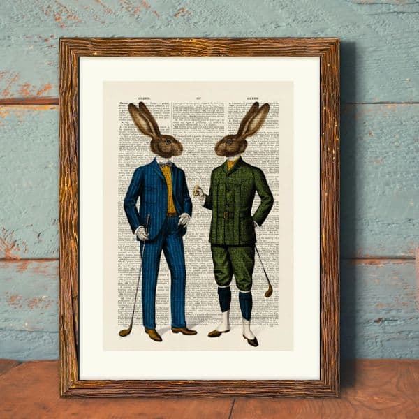 Golfing Hares Art Print - unique gift for golfers