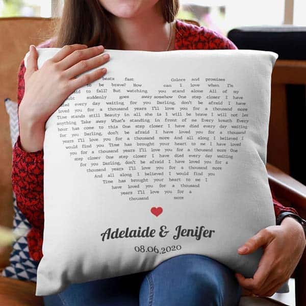cheap wedding anniversary gift ideas: Heart Shaped Song Lyrics Custom Pillow