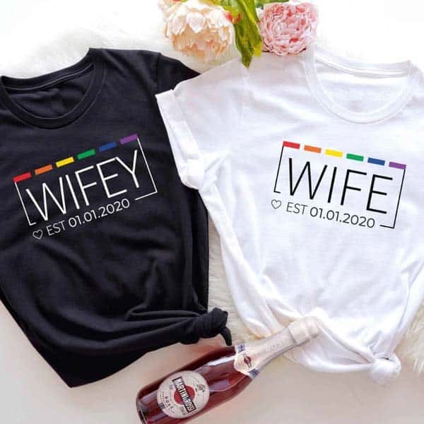 lgbt gift ideas: Lesbian Wife Rainbow T-shirts
