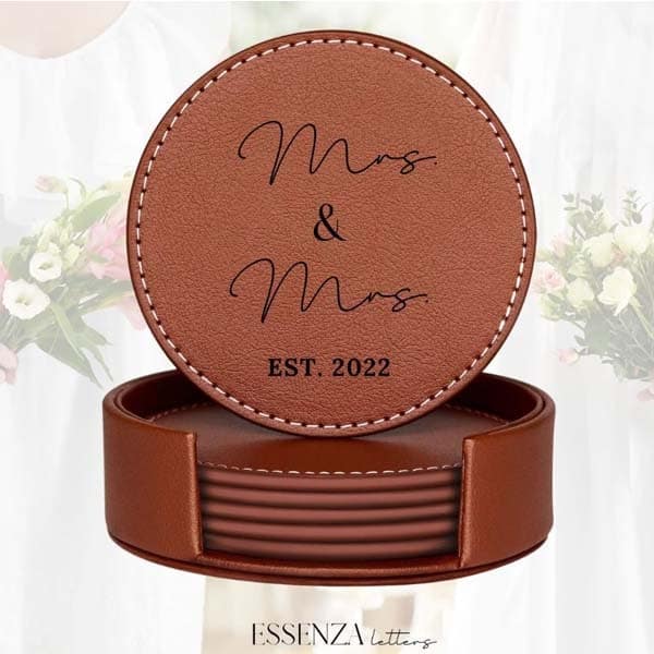 hers and hers gifts: Mrs & Mrs Leather Coasters