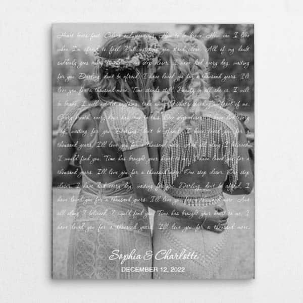 lesbian gifts for anniversary: Photo Song Lyrics Canvas