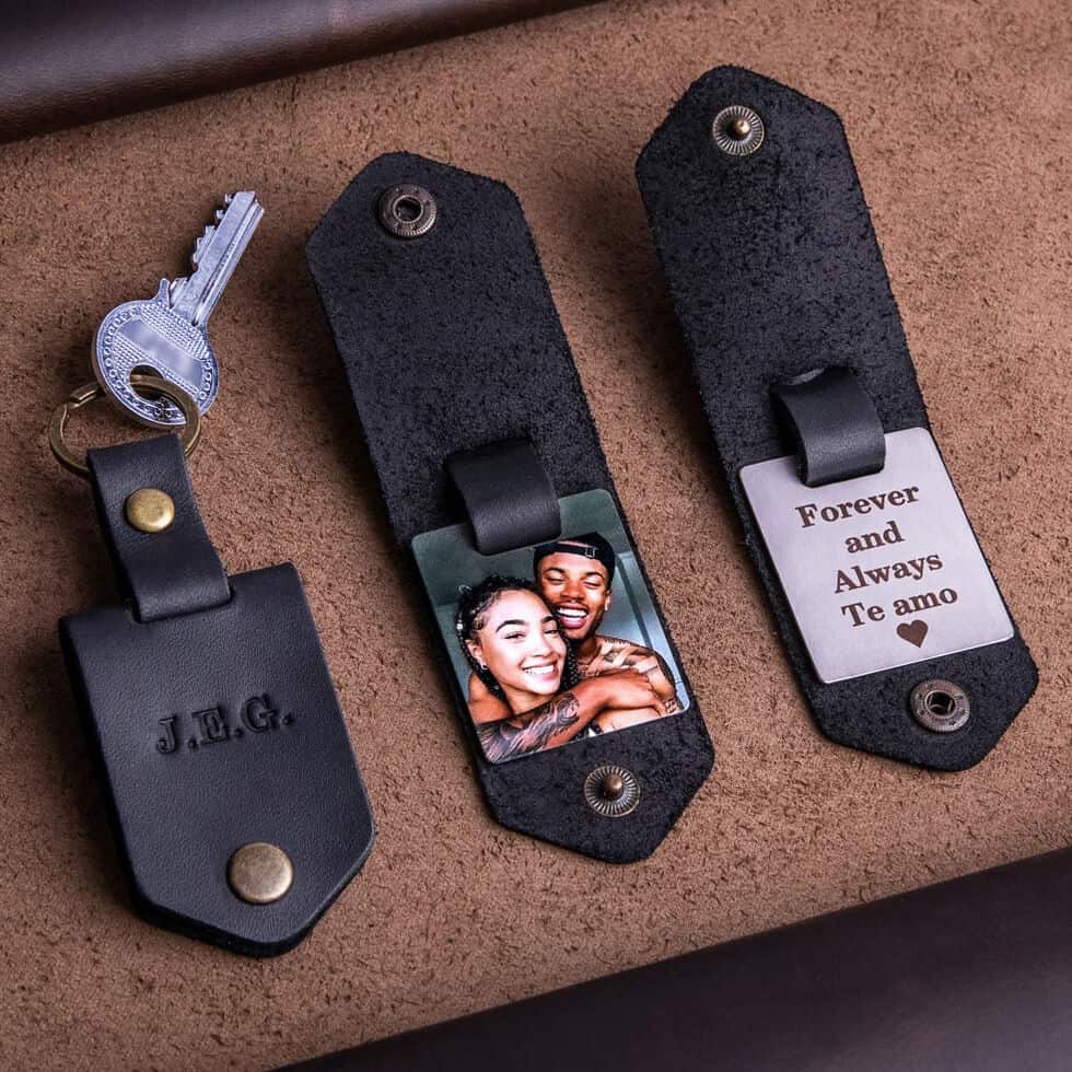 a custom leather keychain for him - anniversary gift for him