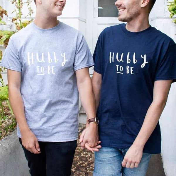 Gay Anniversary Gifts for Couple: ‘Hubby and Hubby To Be’ Couple T-Shirt Set