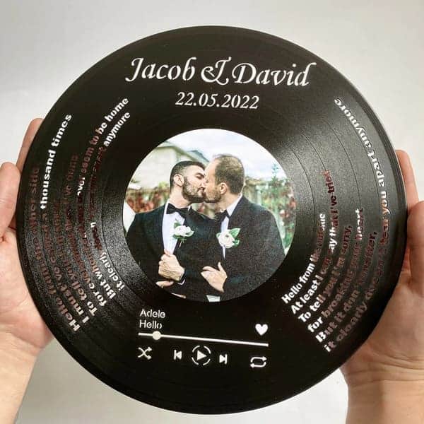 Thoughtful gifts for gay anniversary: Record Song Lyric Gift