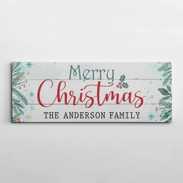 Gifts for In-Laws:  Merry Christmas Canvas Sign With Custom Family Name