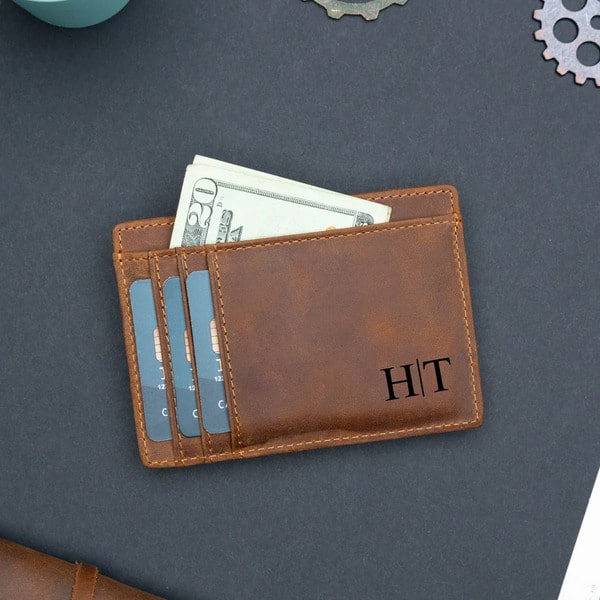 useful gift for father-in-law: Personalized Slim Wallet