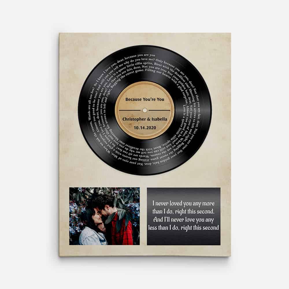 song lyrics and photo canvas print - anniversary gift for boyfriend
