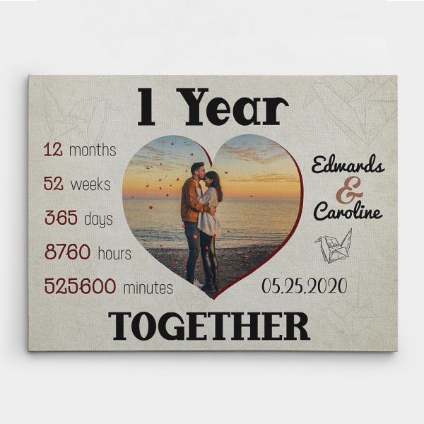 1 year anniversary gift for girlfriend: 1 Year Together Heart-Shaped Custom Canvas Print