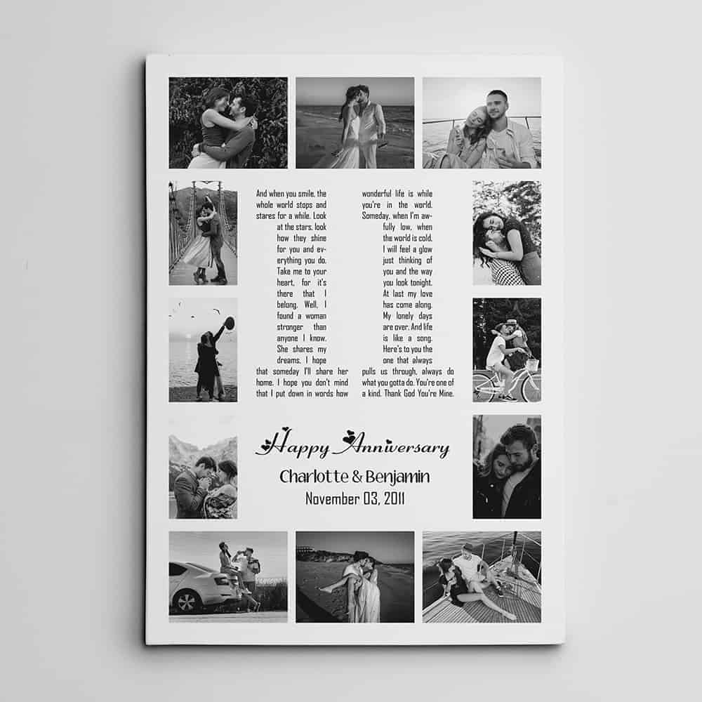 11 Years Anniversary Song Lyrics Word Art Number Photo Collage Canvas