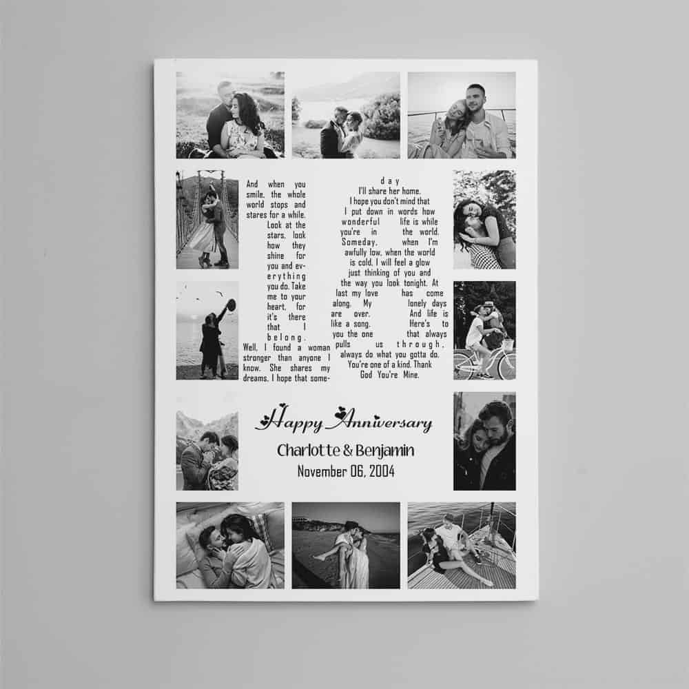 18 Years Anniversary Song Lyrics Word Art Number Photo Collage Canvas