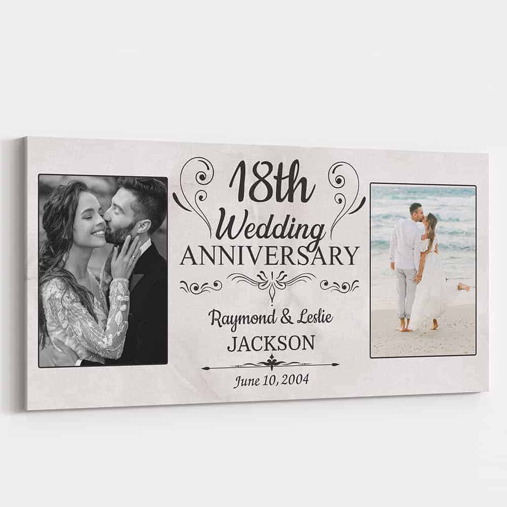 18th Wedding Anniversary Custom 2 Photo Canvas Print