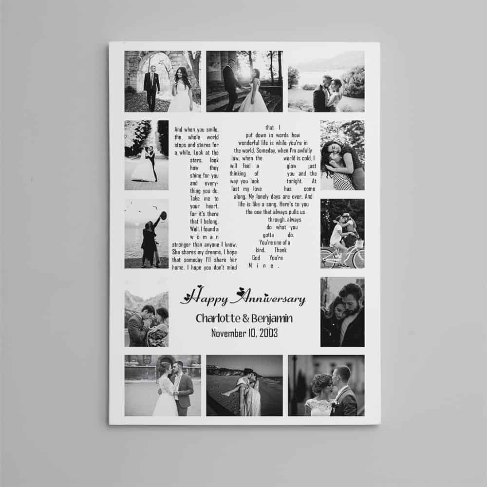 19 Years Anniversary Song Lyrics Word Art Number Photo Collage Canvas