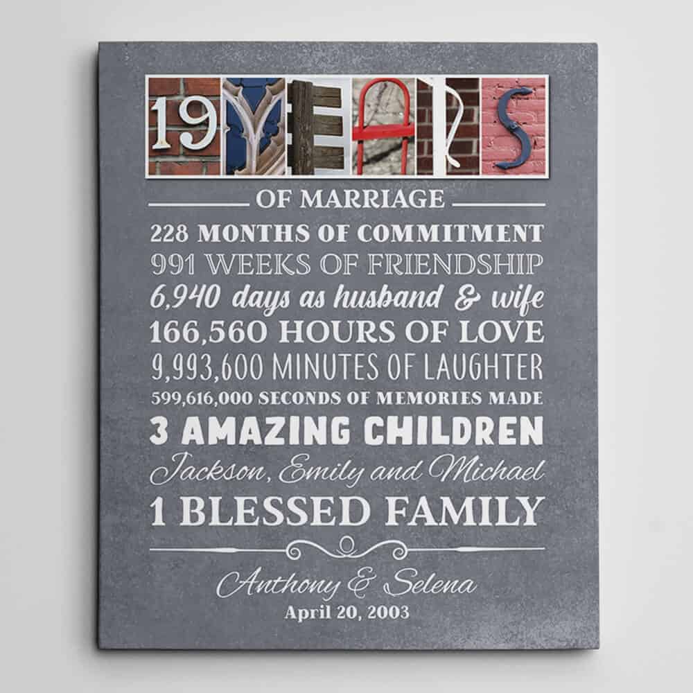 19 Years of Marriage Custom Letter Art Canvas Print