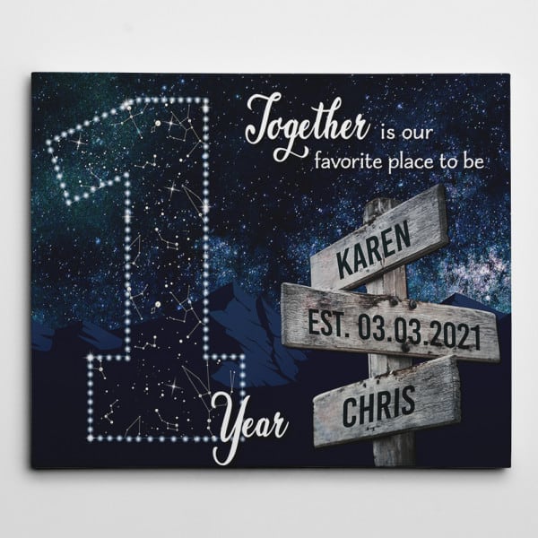 meaningful anniversary gift for girlfriend: 1 Year Together Star Map Street Sign Names Canvas