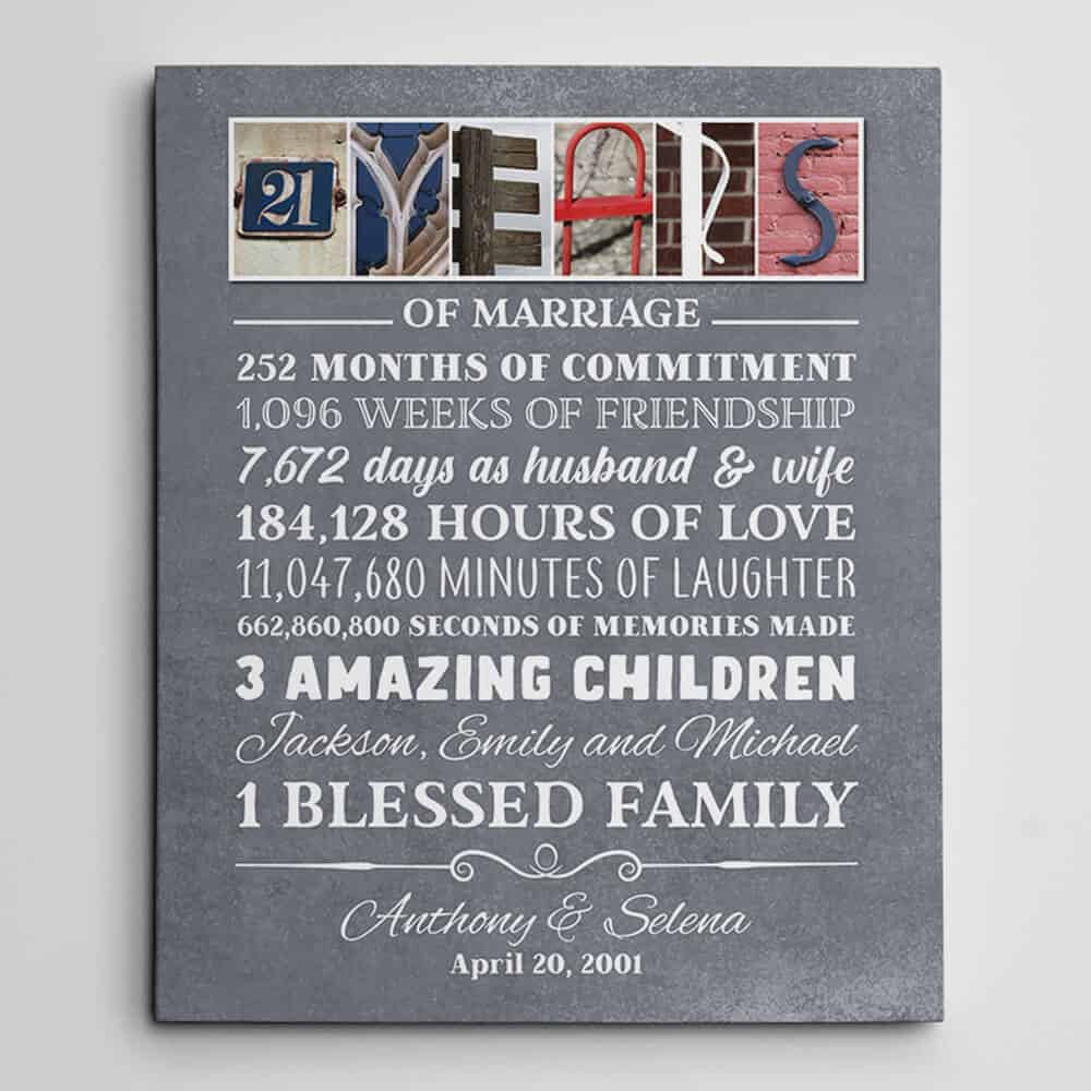 21 Years of Marriage Custom Letter Art Canvas Print