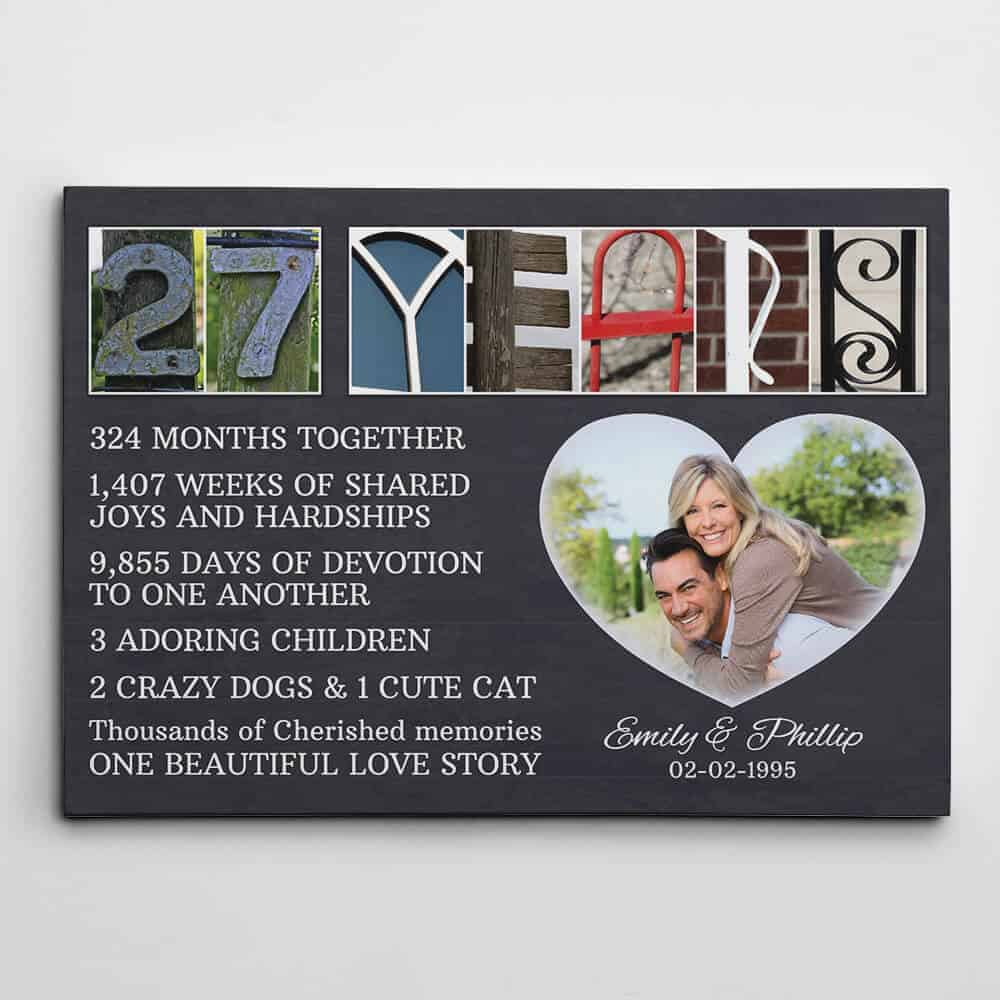 27 Years Wedding Anniversary Letter Art Counting Canvas Print