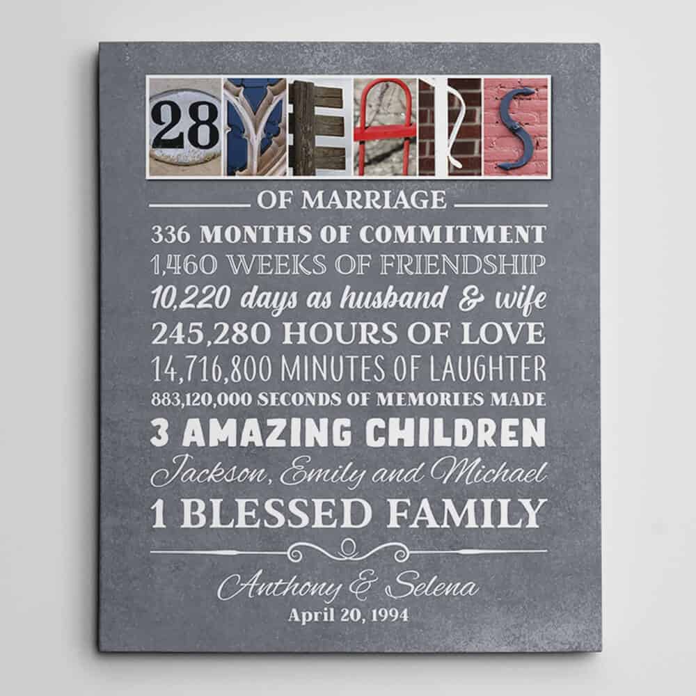 28 Years of Marriage Custom Letter Art Canvas Print