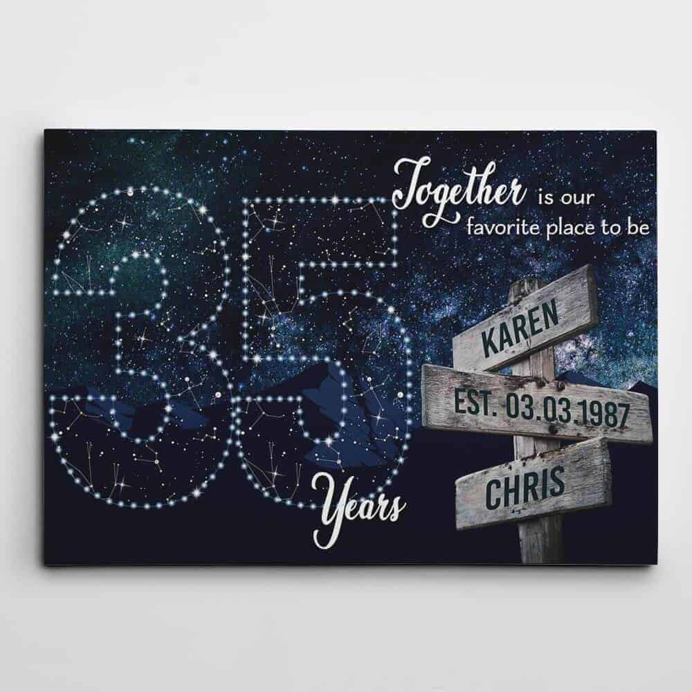 35 Years Together Star Map Street Sign Names Canvas Gift