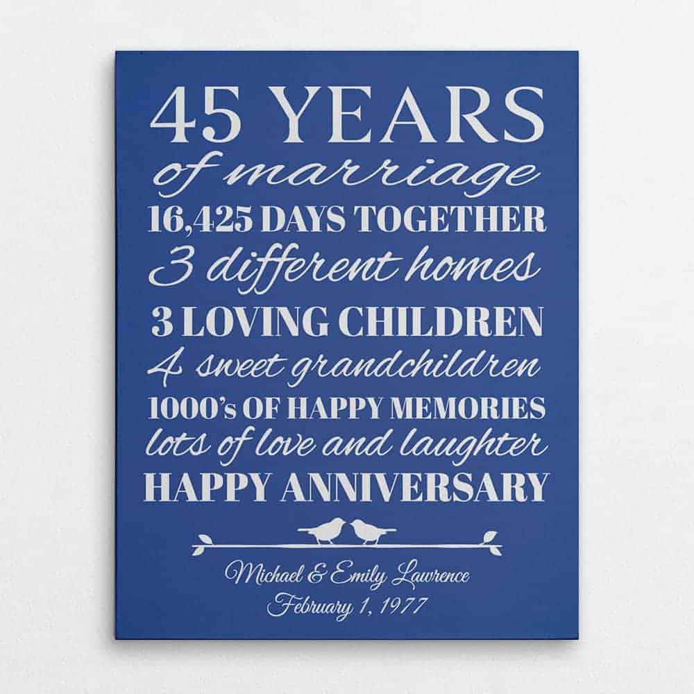 45 Years of Marriage Custom Canvas Print