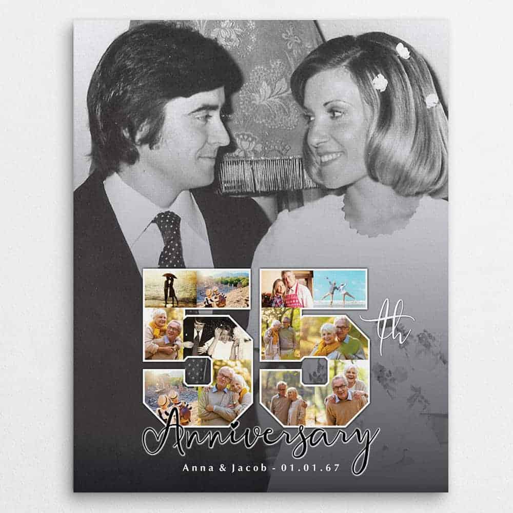 55th Anniversary Number Photo Collage Black And White Canvas Print