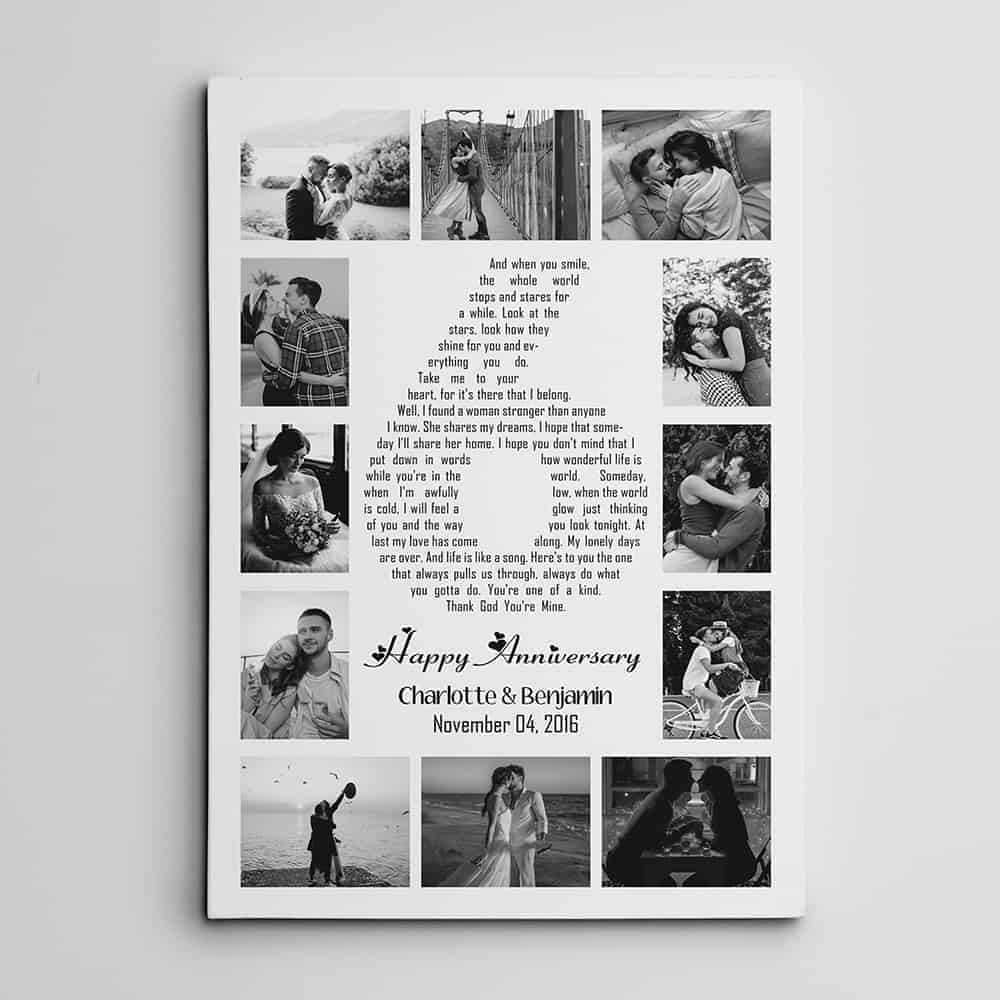 6 Years Anniversary Song Lyrics Word Art Number Photo Collage Canvas