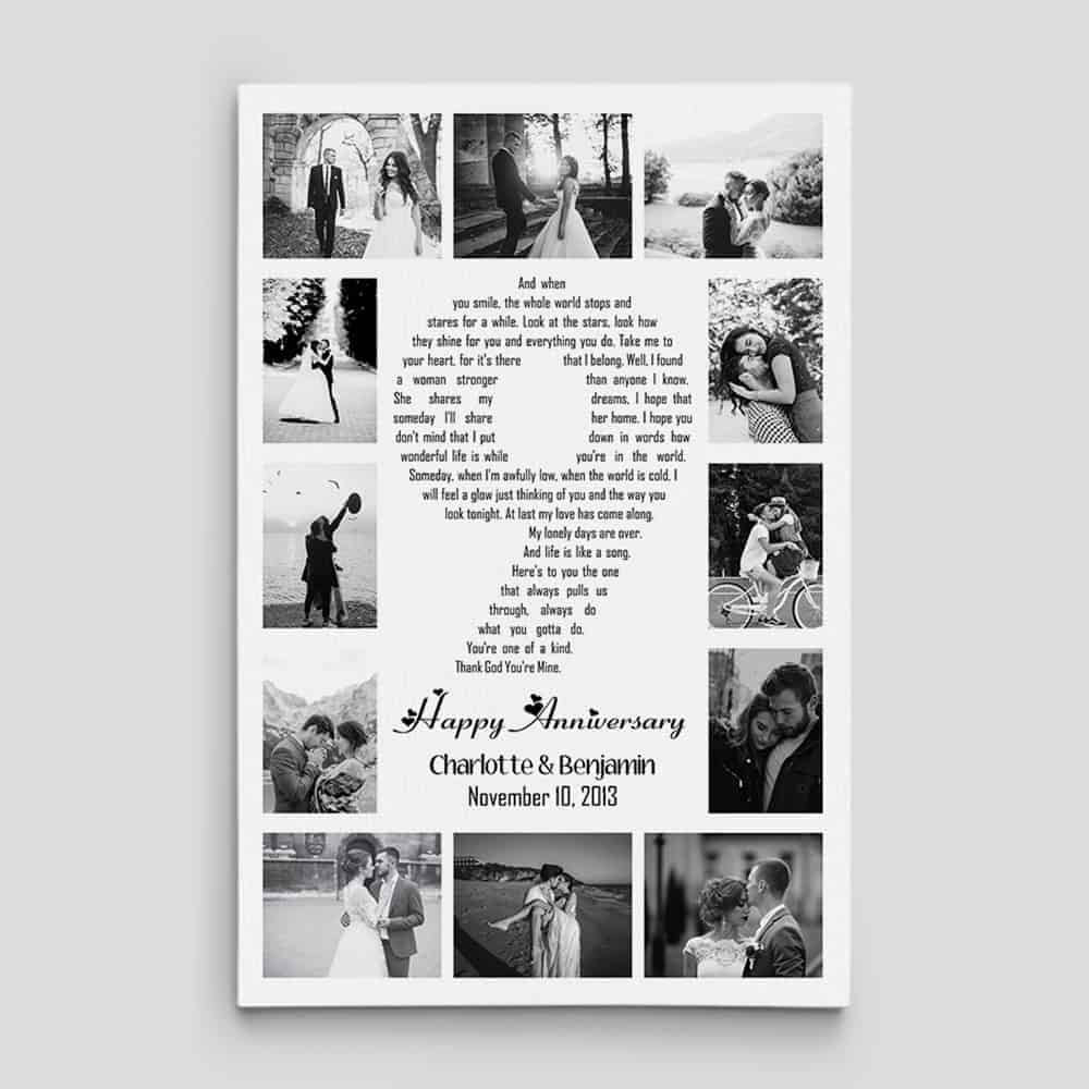 9 Years Anniversary Song Lyrics Word Art Number Photo Collage Canvas