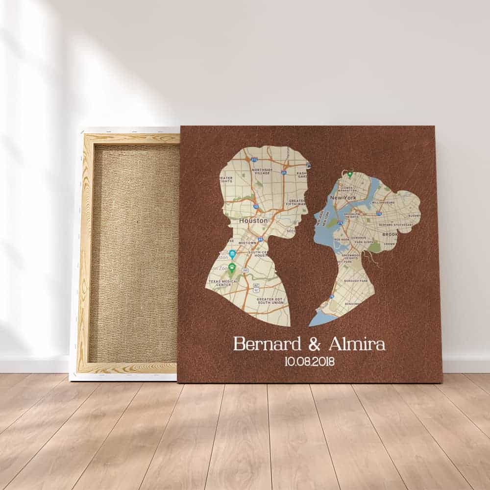 Anniversary 3rd Years Couple Shape Map Canvas Print