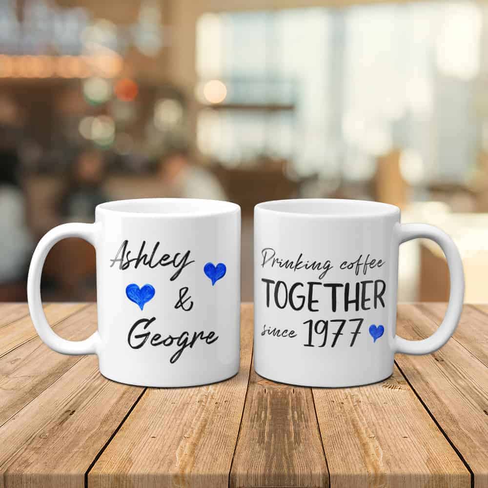 Drinking Coffee Together Since 1977 – 45th Anniversary Custom Mug